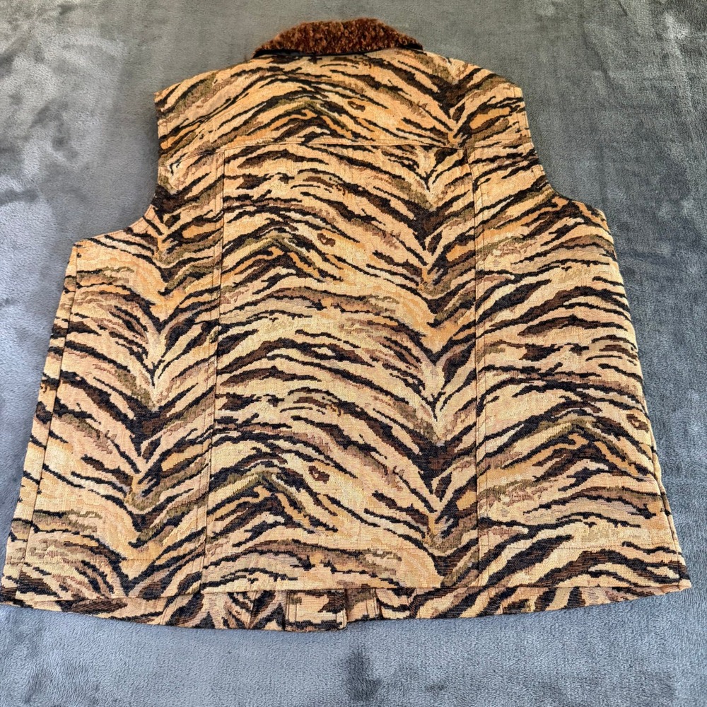 Coldwater Creek Tiger Print Tapestry Vest Fuzzy Collar Sleeveless Womens Medium - Picture 4 of 8